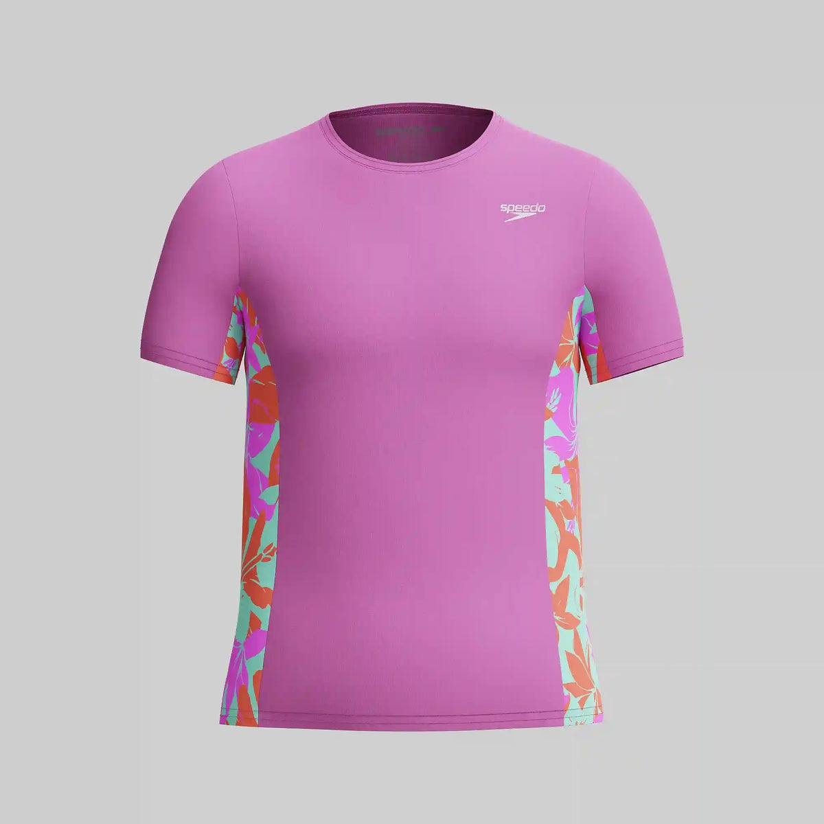 Girl's Printed Short Sleeve Splice Rashguard Purple