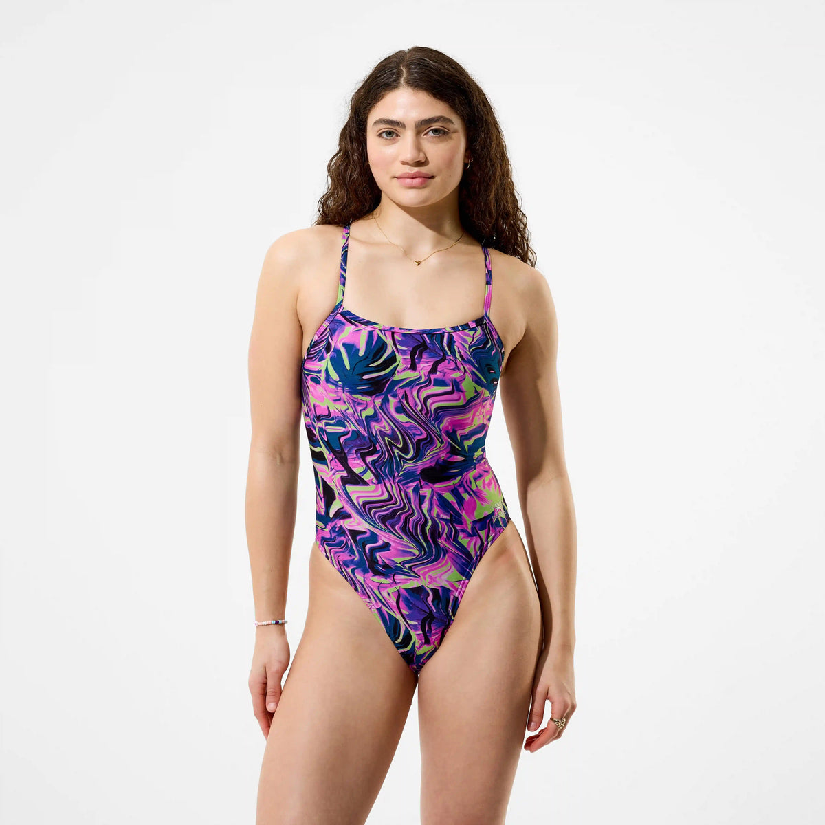 Women's Club Training Printed Web Back One Piece Pink/Navy