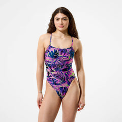 Women's Club Training Printed Web Back One Piece Pink/Navy