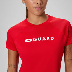 Women's Guard Short Sleeve Solid Swim Tee Red