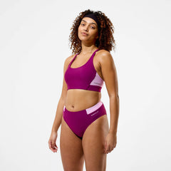 Women's Colorblock High Waist Bikini Bottoms Dark Pink