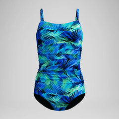 Women's Printed Shirred Adjustable One Piece Black/Blue