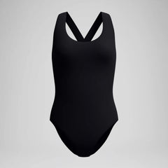 Women's Solid Scoop Neck One Piece Black