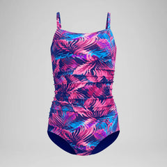 Women's Printed Shirred Adjustable One Piece Navy/Pink