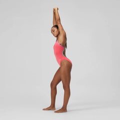 Women's Solid Tri Back One Piece Orange